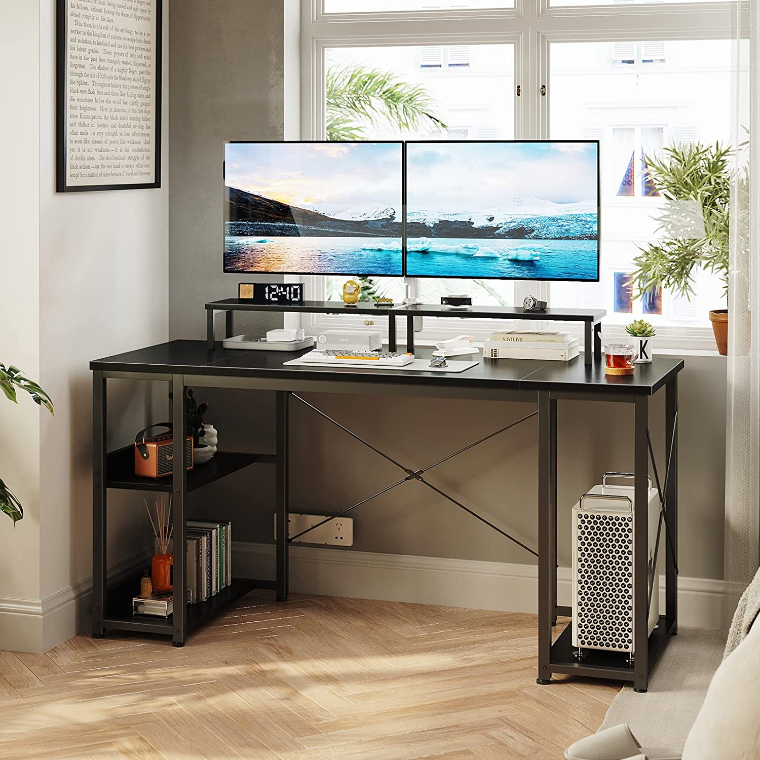 ODK 48 inch Computer Desk with Monitor Shelf and Storage Shelves, Writing Desk, Study Table with CPU Stand & Reversible Shelves, White - Image 4